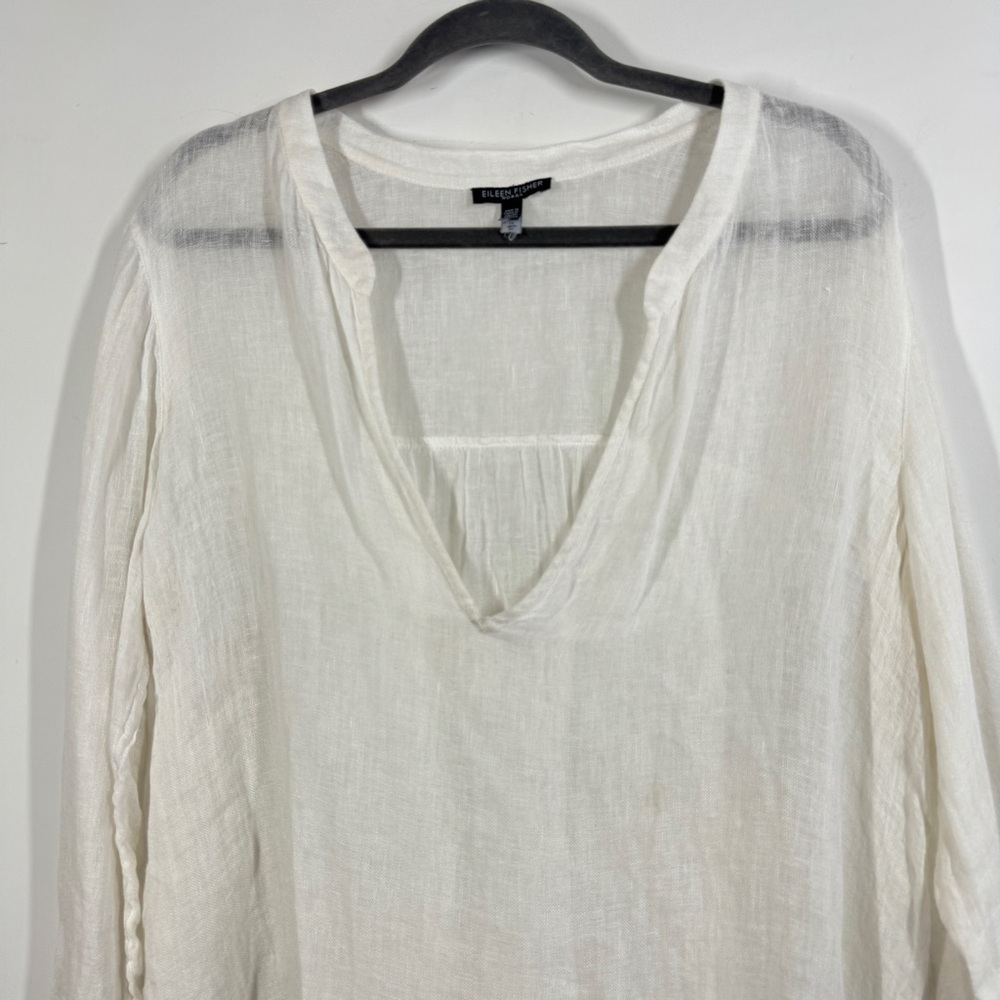 Eileen Fisher White Organic Linen Tunic Top Boho Minimalist Lagenlook Relaxed - Picture 3 of 16